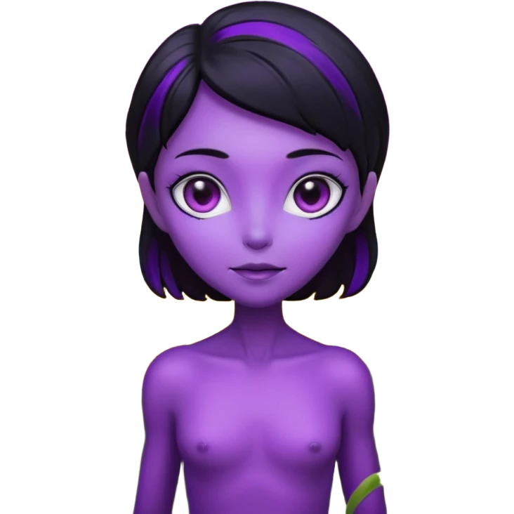Purple alien with black hair out of flowers emoji
