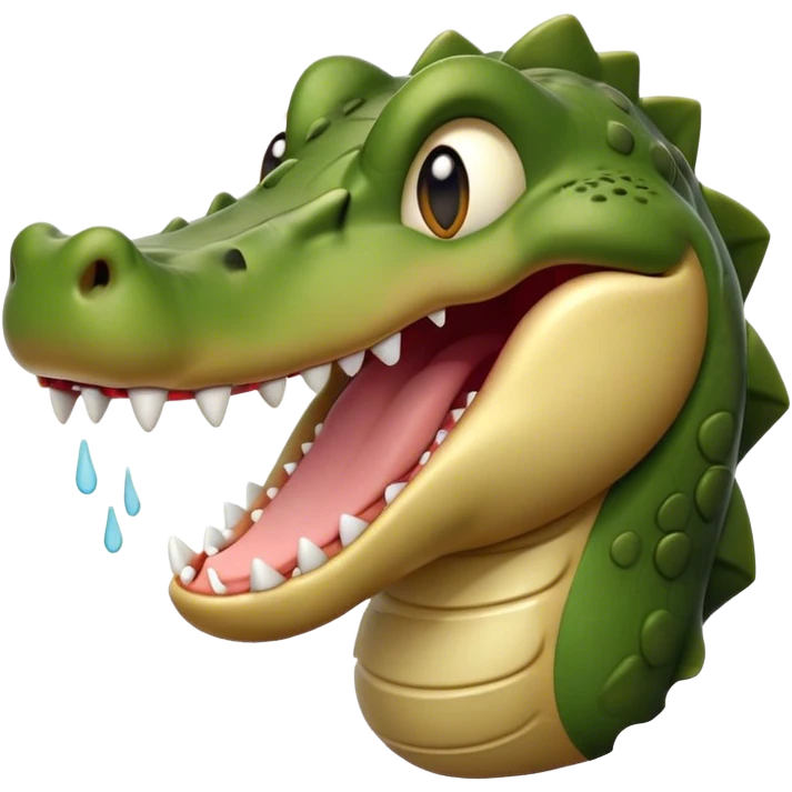 Cinematic Realistic Cute Yawning Crocodile Portrait Emoji, Head tilted slightly with a dramatic, wide-open yawn, showcasing a soft, textured olive-green hide with gently drooping jaws and half-closed, drowsy eyes rendered in exquisite natural detail, high shine, relaxed yet expressive, styled with a dash of primal charm, soft glowing outline, capturing the essence of a sleepy yet affectionate crocodile that appears ready to stretch out and drift into a deep, ancient slumber! emoji