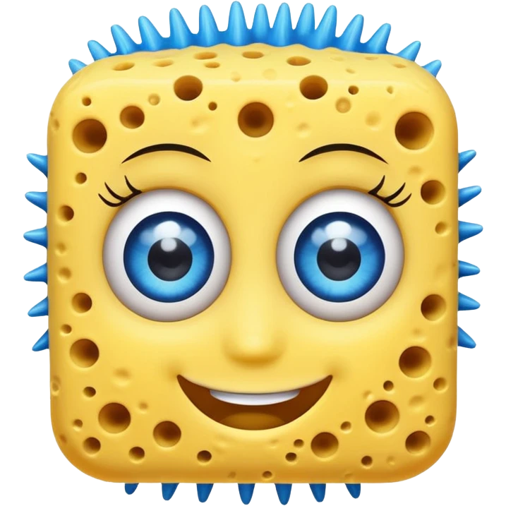 Esponja con ojos azules y pestañas emoji