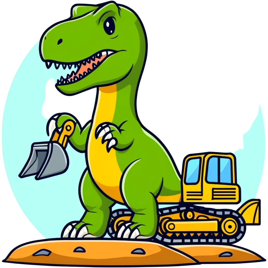 A T. rex with a excavator in its hands emoji