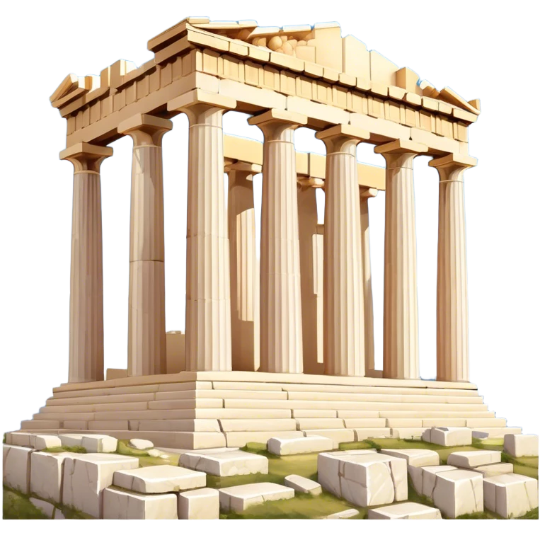 Cinematic Realistic Acropolis Landmark Emoji, showing the Parthenon standing proudly atop the Acropolis hill, with its marble columns glowing under the warm Athenian sunlight against a blue sky. emoji