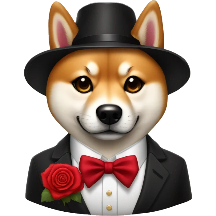 un shiba godfather avec une rose rouge sur le costume emoji