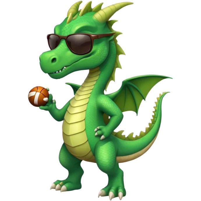 friendly anthropomorphised green dragon in a sports t-shirt and jeans wearing dark sunglasses walking upright emoji