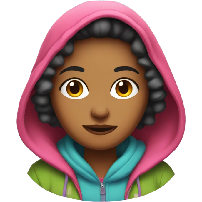 A mother wearing a horrible hoodie emoji