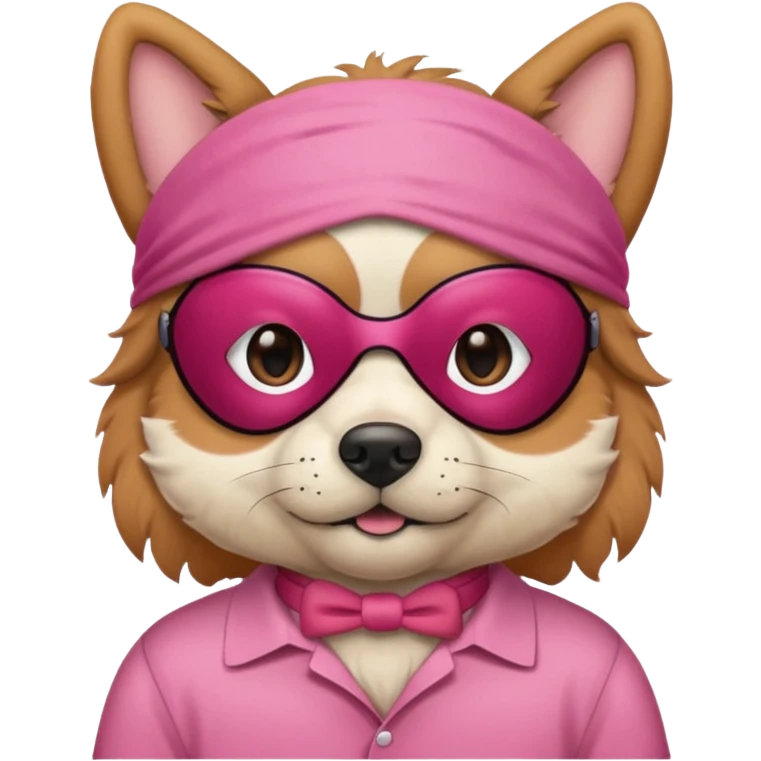 a dog with red sleep mask and wearing pink shirt emoji