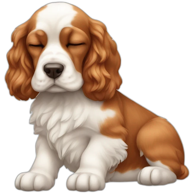 American cocker red and white, sleeping emoji
