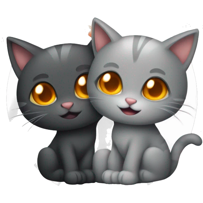 two cats in love, one orange and one dark gray, without anh hearts, just hugging emoji