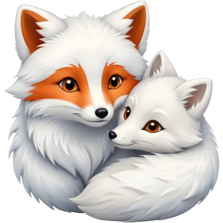 A couple, orange fox cuddling an arctic white fox emoji