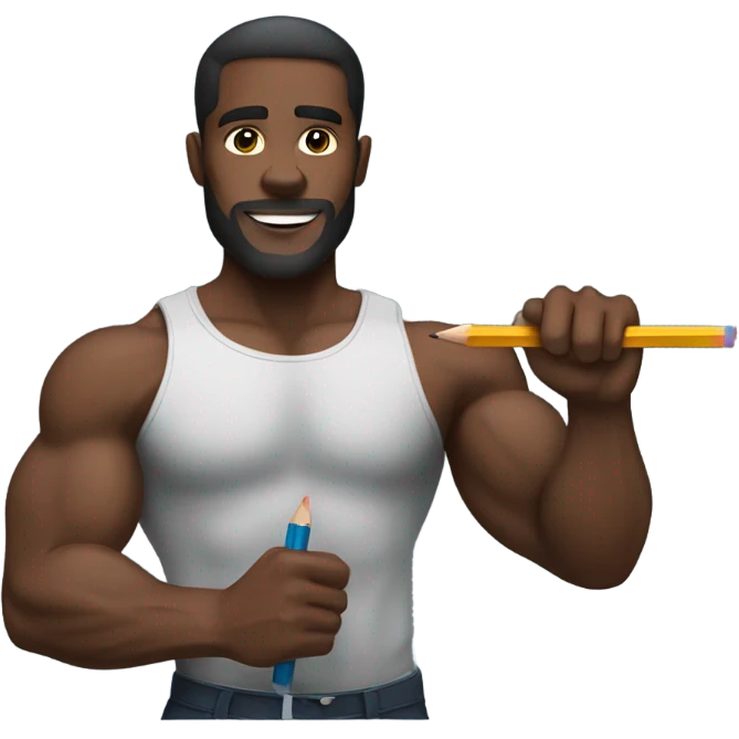 black muscular man holding a thick pencil  emoji