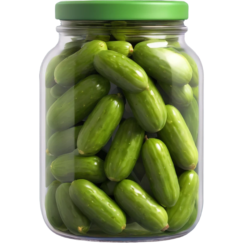 glass jar emoji with visible green pickles and brine, topped with smooth shiny dark green lid that stands out from pickles emoji
