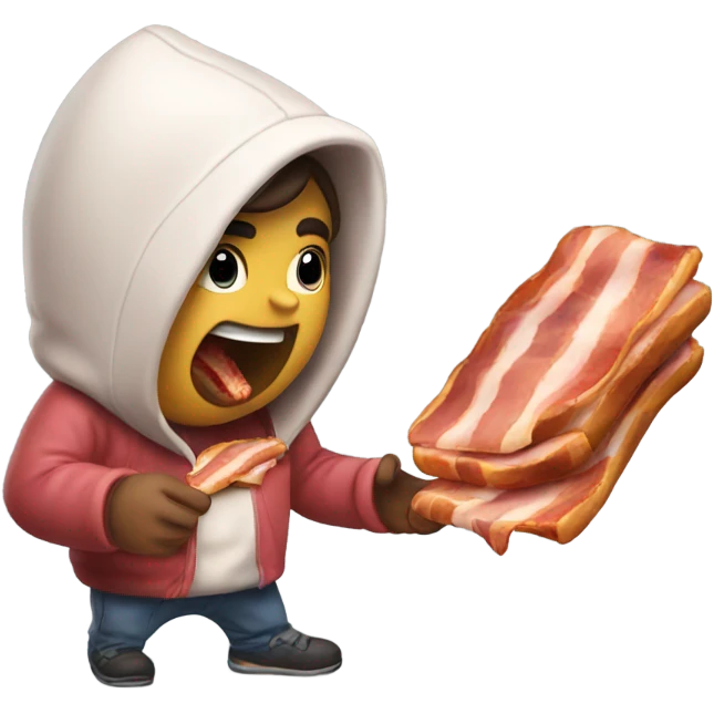 Dow wearing hoodie eating bacon emoji