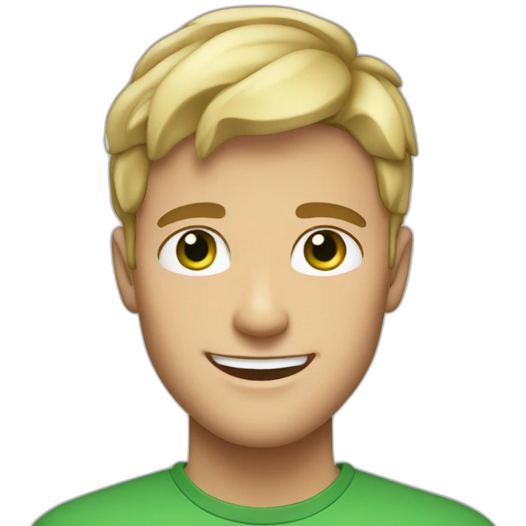 Handsome man smiling with freckles and green eyes. Short blond raid hair. emoji