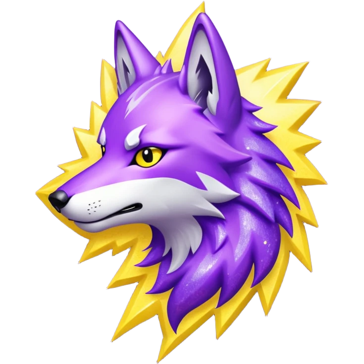 Purple wolf with a yellow lightning bolt emanating from its eyes. Glitter texture everywhere. emoji