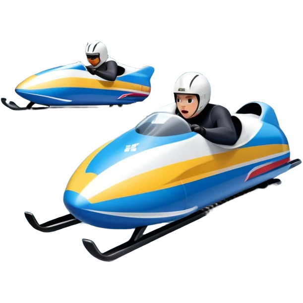 An icon featuring a sleek bobsled with athletes racing down an icy track at high speed, helmets on and bodies aligned for aerodynamics. The scene is set in a stunning snowy mountain valley with pine trees, spectators, and crisp blue sky. Transparent background captures the thrill of bobsleigh. emoji