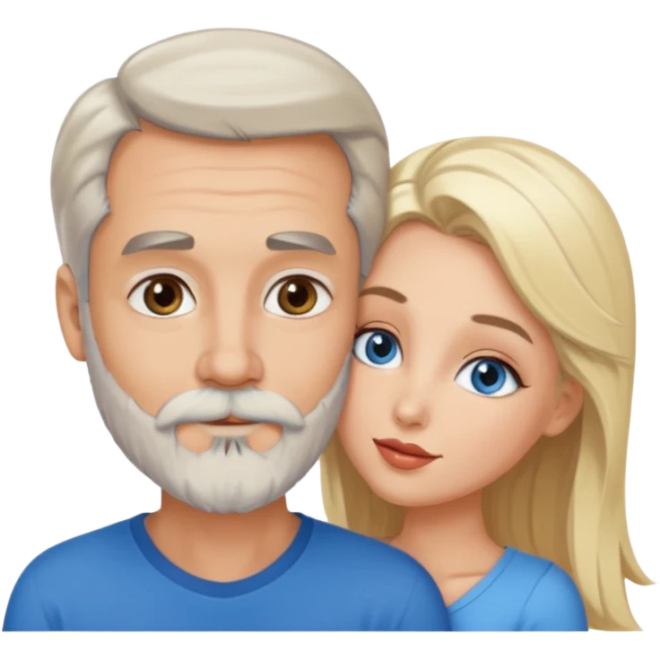 Man with hazel eyes and gray beard kissing sexy  blonde blue-eyed  woman emoji