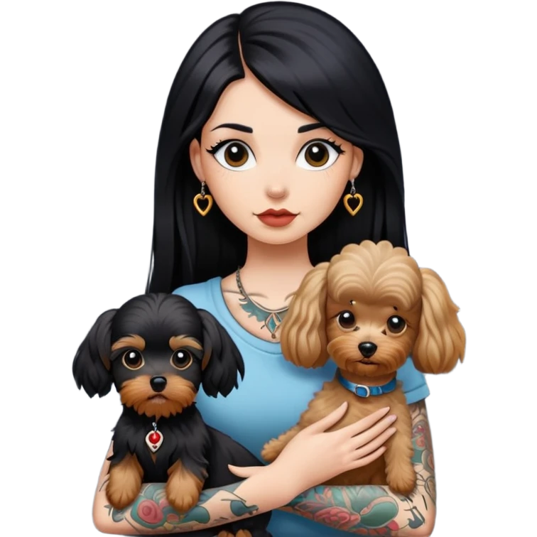 girl with long black  straight hair and tattoos and Yorkshire and poodle emoji