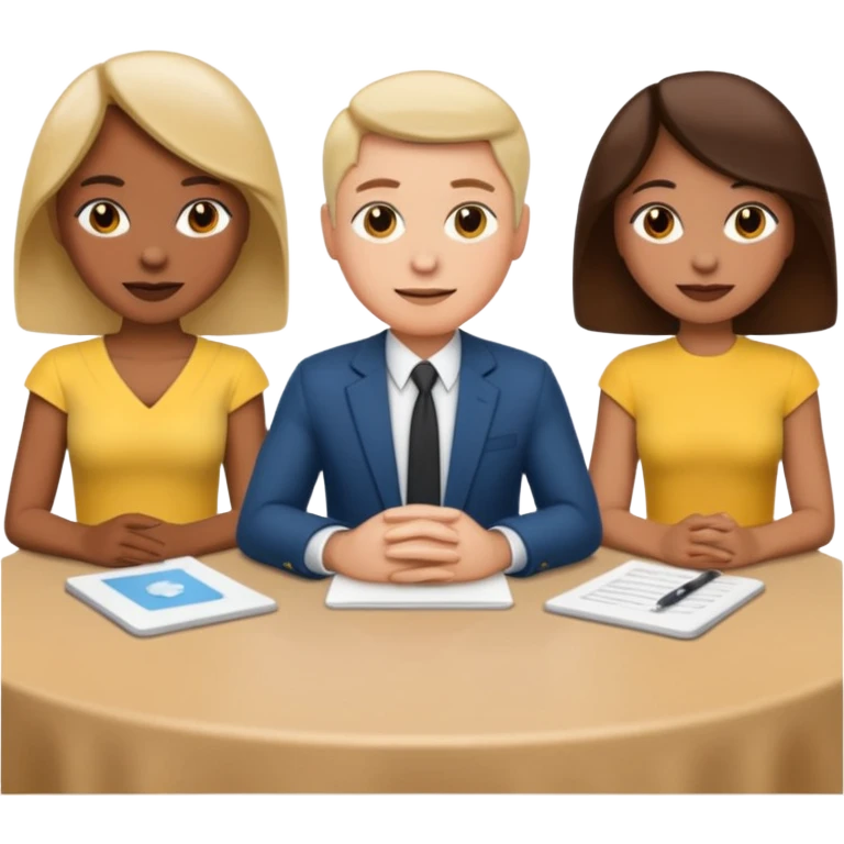 emojis de 3 personas en una mesa debatiendo ideas emoji