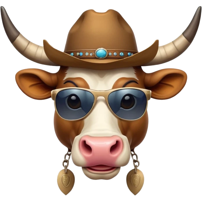 friendly anthropomorphised bull head with horns, wearing sunglasses and a cowboy hat emoji