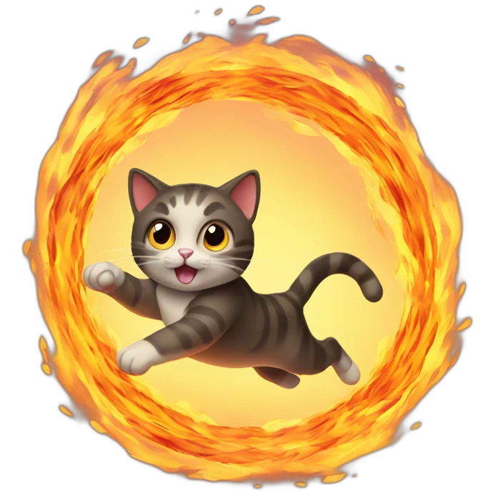 Cat jumping through fire hoop emoji