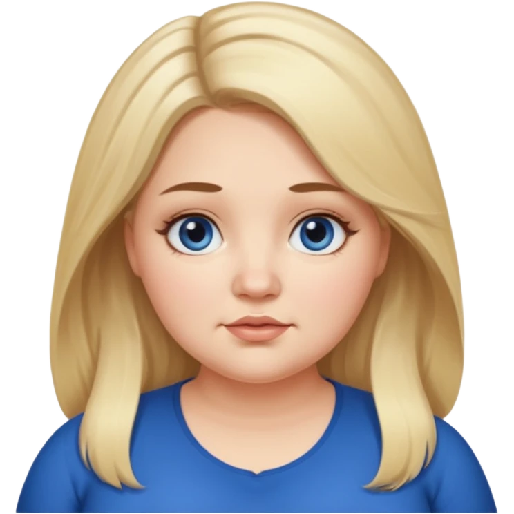 fat white girl long light brunette / blonder8 hair girl with darker roots in her hair middle part and dark blue eyes that's not really tan but not pale double chin emoji