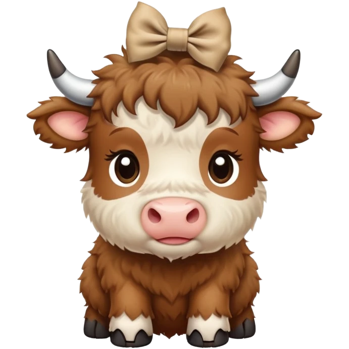 brown fluffy baby scottish cow with a small bow on head beige emoji