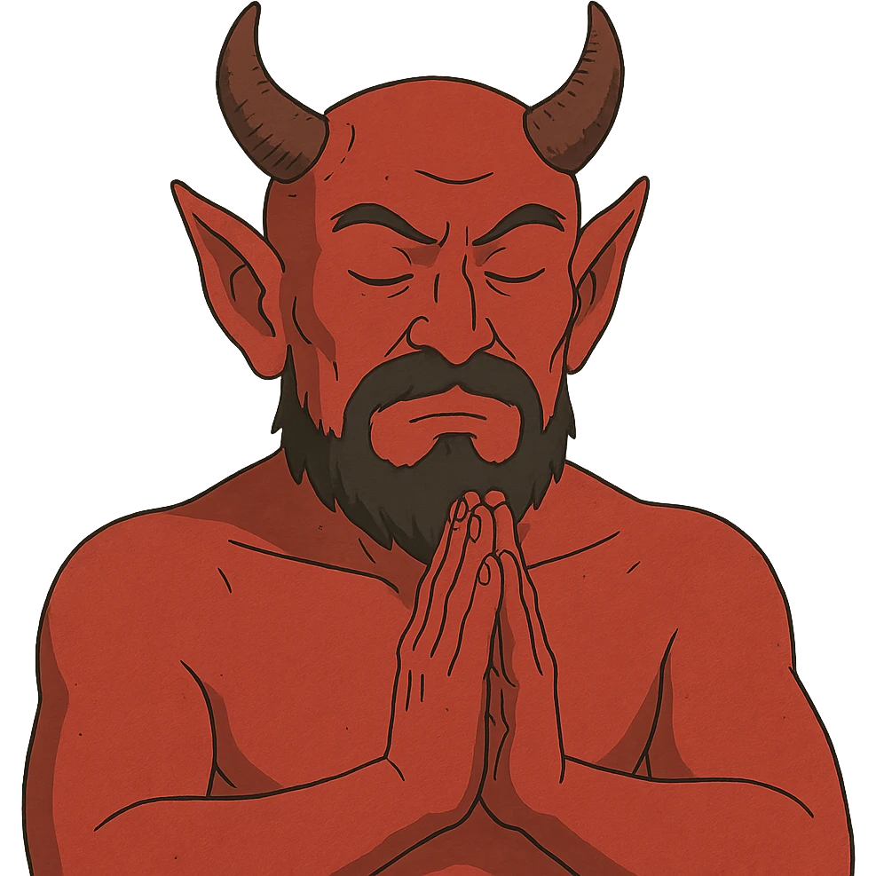 devil making prayer hands emoji