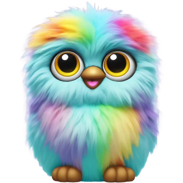 Aquamarine furby wearing a rainbow necklace  emoji