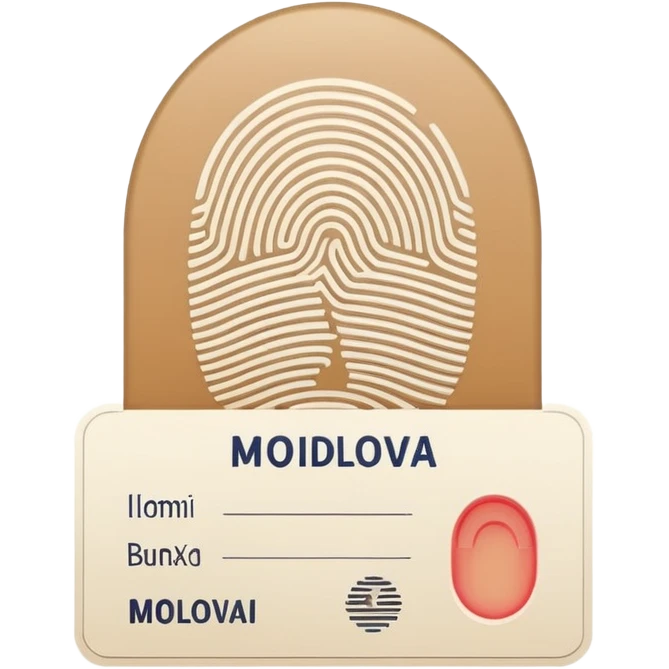 fingerprint card with placeholder lines instead of text, small silhouette of Moldova in the corner, classic emoji style emoji