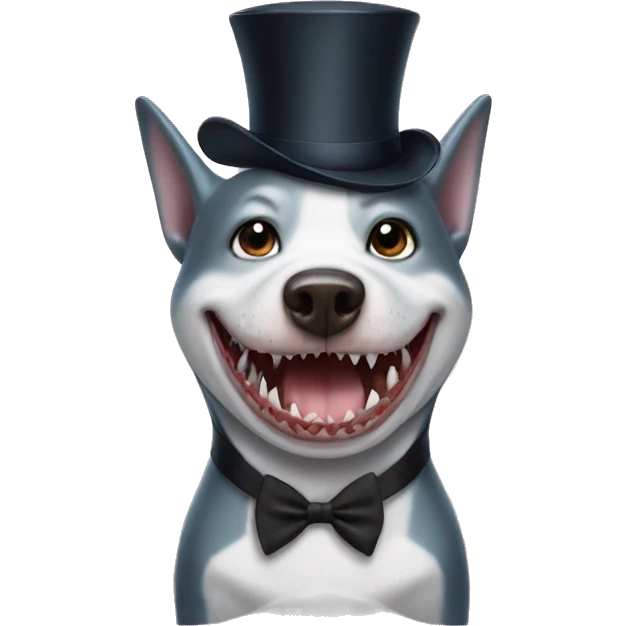 Shark with a top hat on dog emoji
