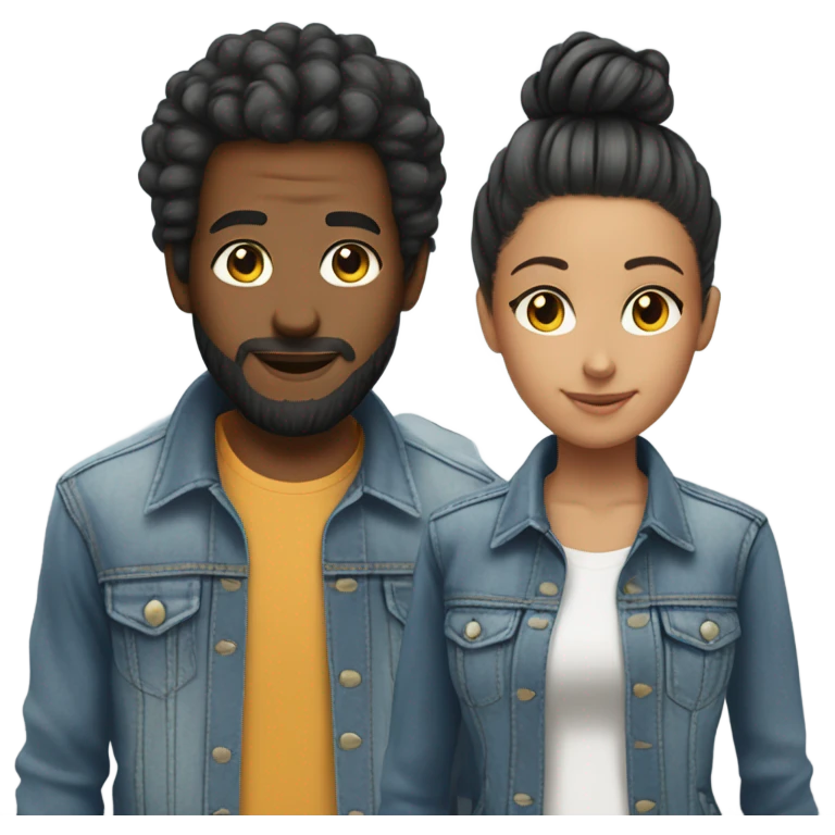 cool couple in denim jackets guy with man bun emoji