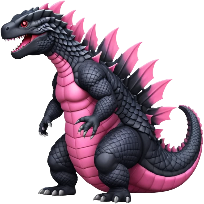 Godzilla Evolved pink plates black scales city backround emoji