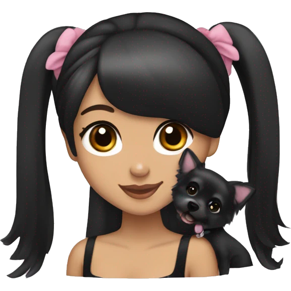 ariana grande with black hair holding a japanese spitz emoji
