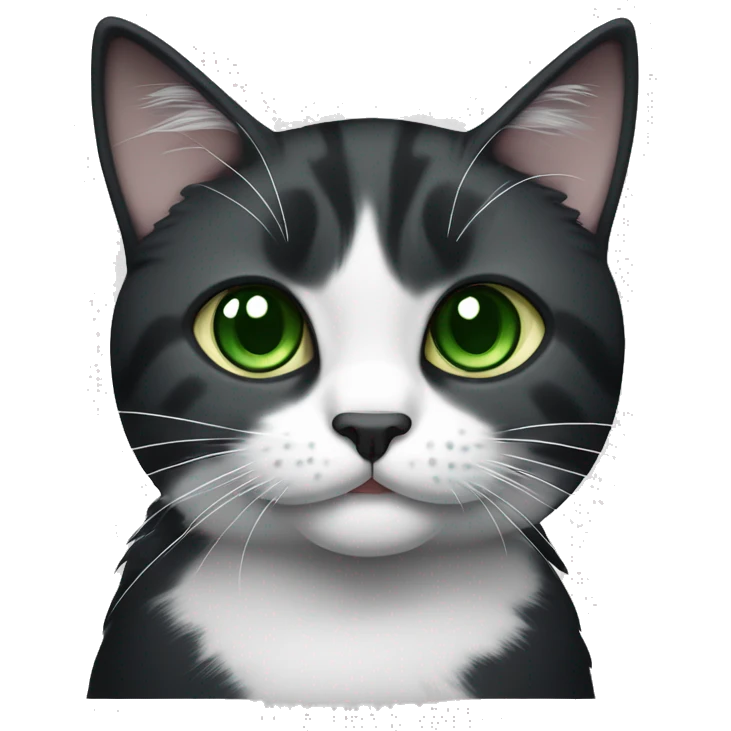 A black and white fold-eared Scottish cat with green eyes emoji