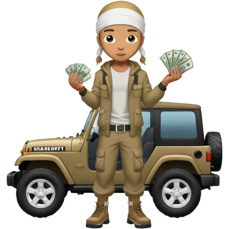 riley from boondocks holding money while standing ontop of a jeep  emoji