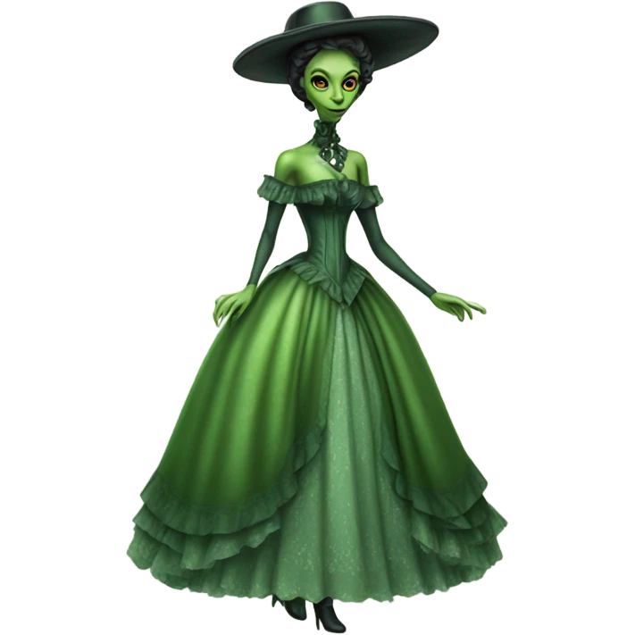 "green alien woman" galora in Victorian dress elegant, full body emoji