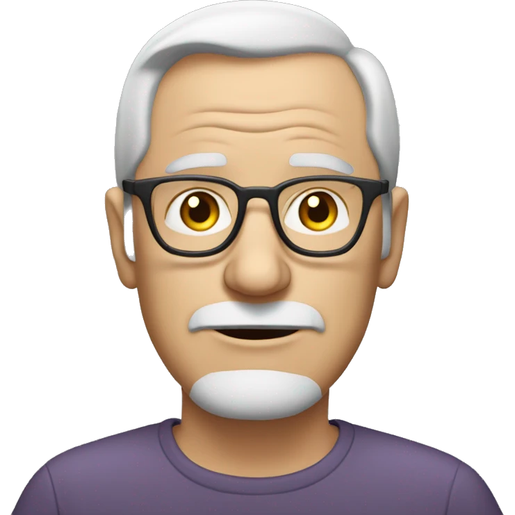 old white man with glasses, no moustache, slightly plum, wearing a plain grey shirt emoji