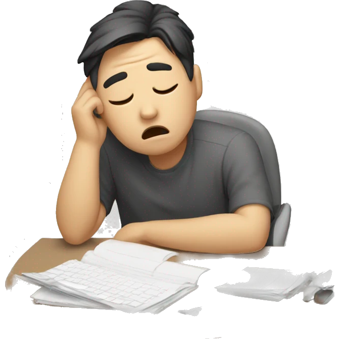 tired man trying to work, asian emoji