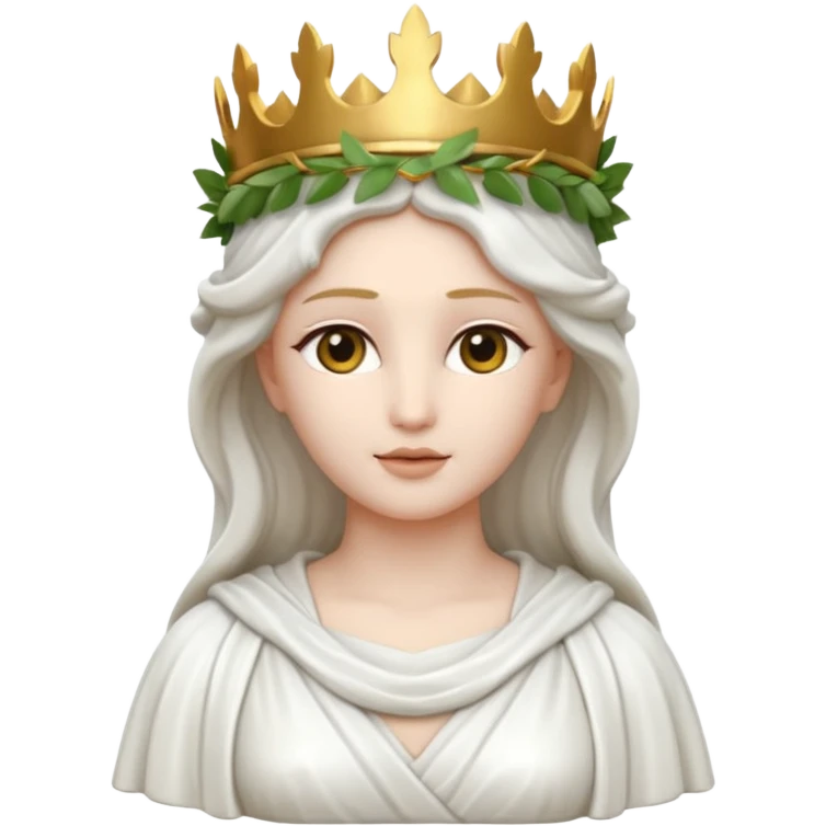 Roman goddess sculpture, marble texture, elegant, divine, wearing a laurel crown, flowing robes, serene expression, emoji style emoji