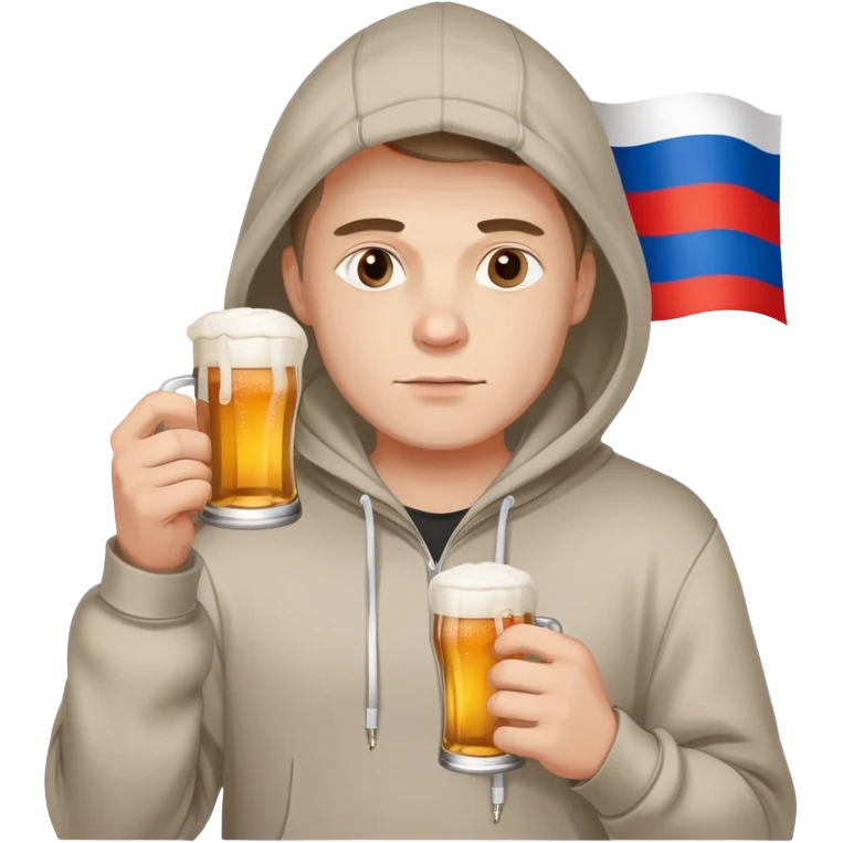 Russian man in a hoodie with russian flag holding a beer and a cigarette emoji
