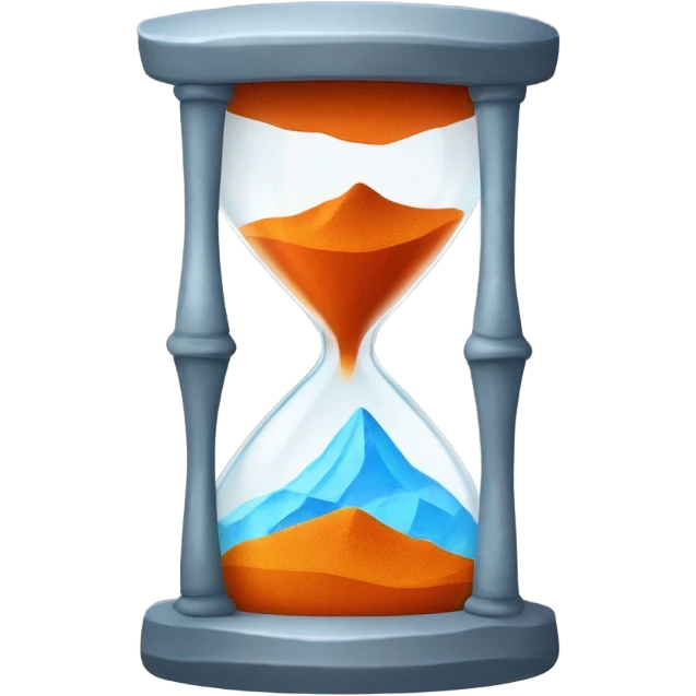 Design three consistent hourglass emojis:  
1. Dead: Empty, cracked stone texture.  
2. Fire: Half-filled, glowing orange/red sand.  
3. Ice: Full, frosty blue/white sand.  
Minimalistic and clean style. emoji