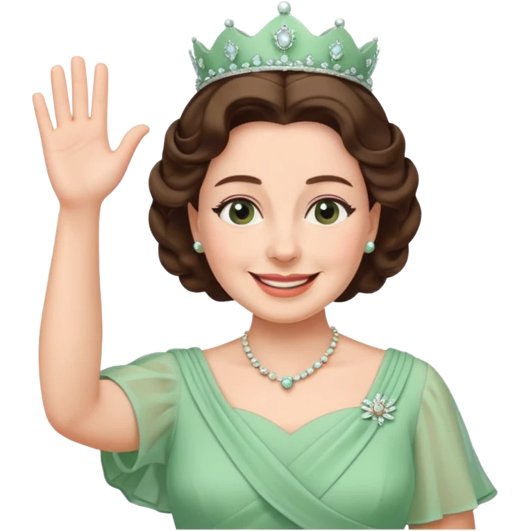 Queen Elizabeth waves in pastel green clothes emoji