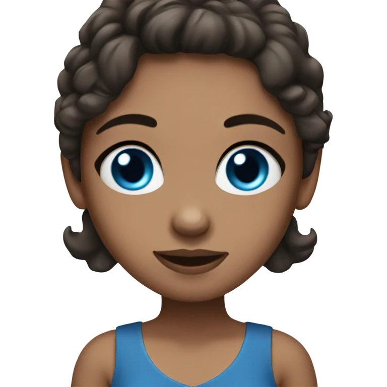 A girl with blue eyes and dark brown hair. Blue dress emoji