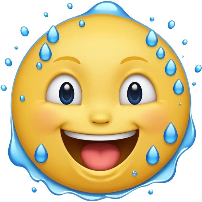 Emoji, yellow round laughing face, open mouth with Splashing blue tears emoji