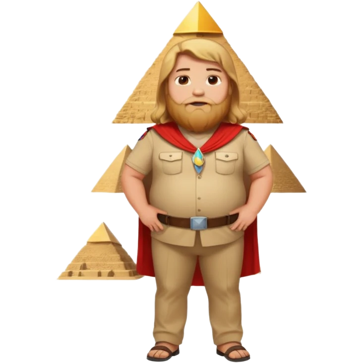 fat male blond reddish long hair agent with three-day-beard in egypt with pyramid. emoji