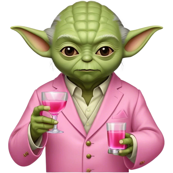 master yoda in pink suit holding pink tequila shot emoji
