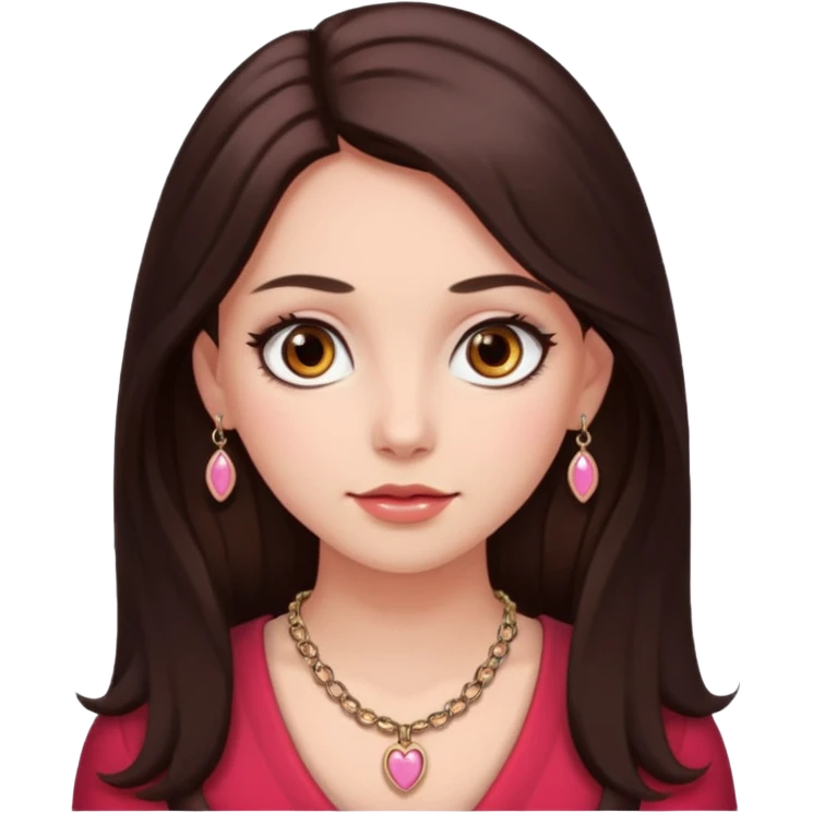 An featuring a woman with dark brown long hair, brown big eyes, light pinkish skin, red cheeks,  emoji