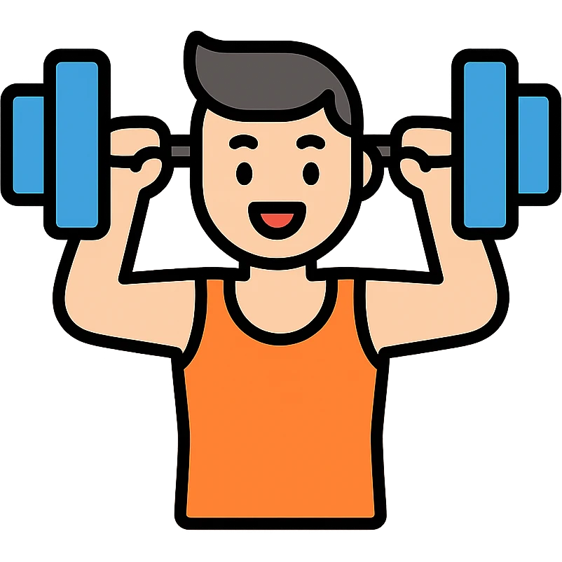 one man at the gym, gym lover, enthusiastic and happy, icon style, simple and clear design emoji