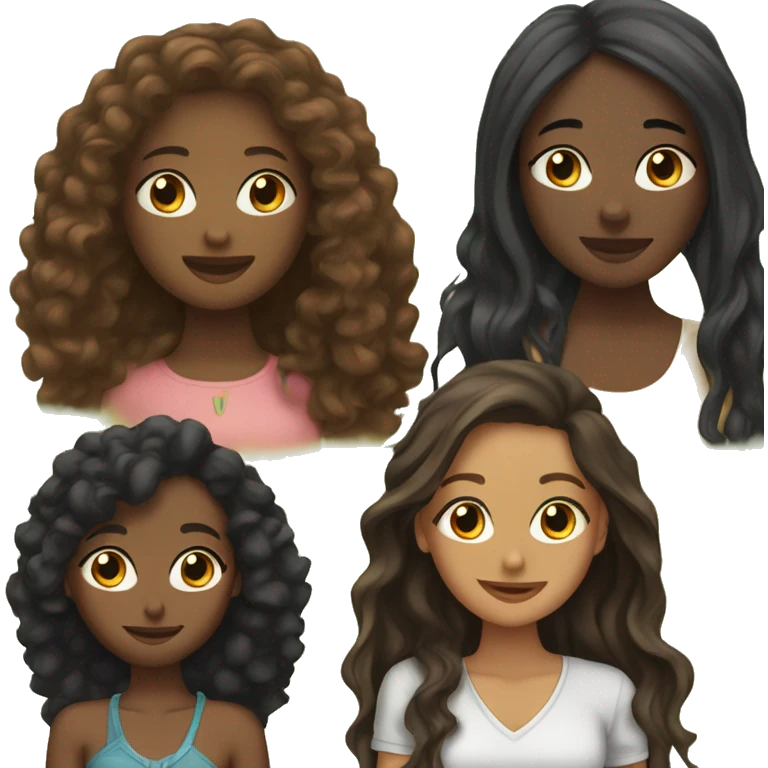 2 black girls and 1 brunette frriends with long hair emoji