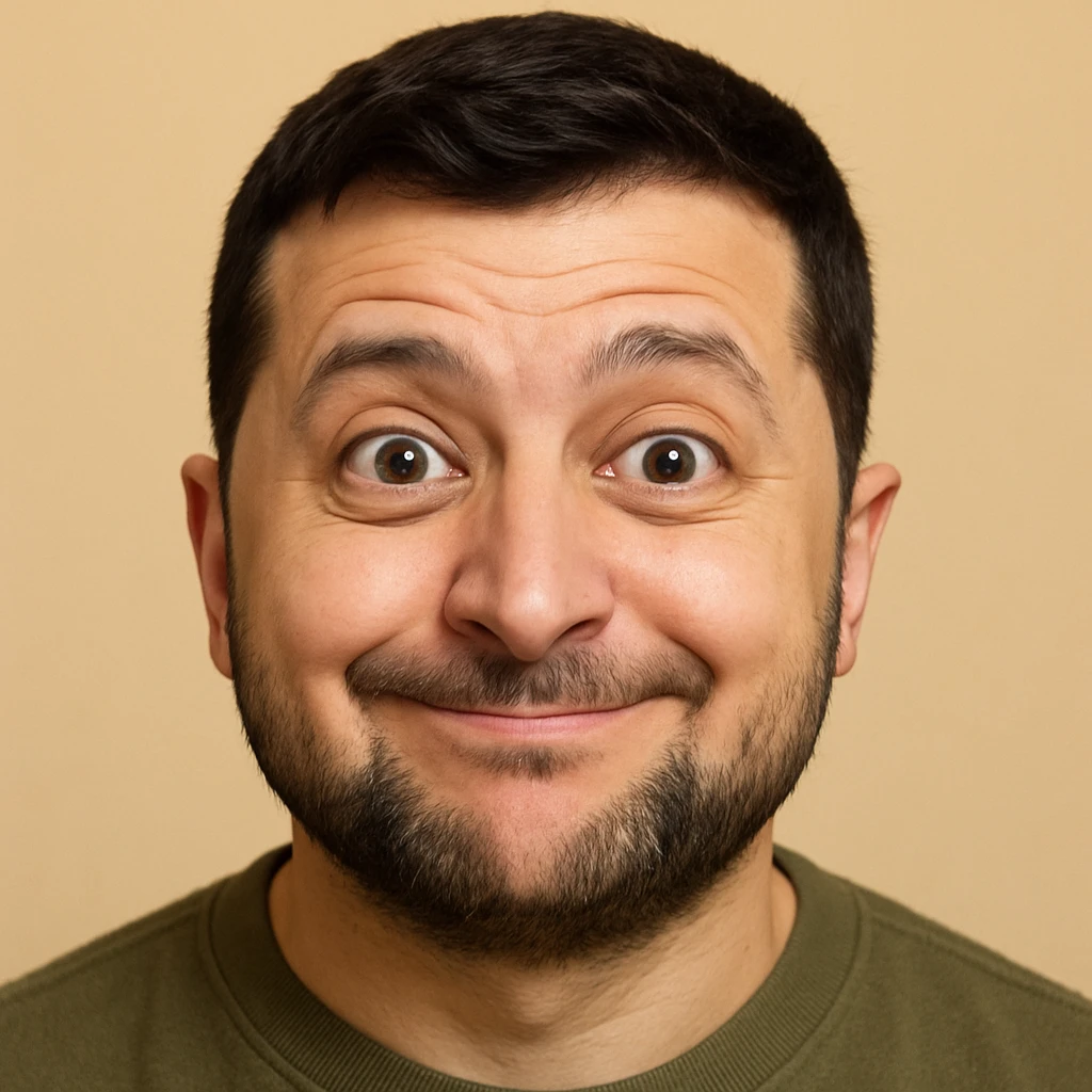 photorealistic emoji style portrait of Zelensky, round face, slightly goofy expression emoji