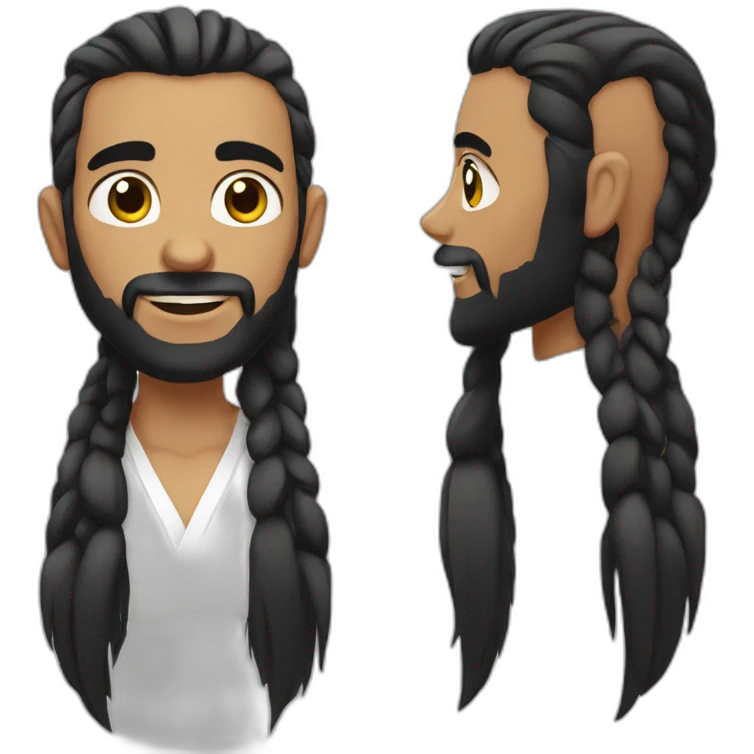 Man with long black hair tied, shaved on the sides and with a beard, of Indian skin emoji